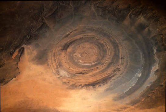 Aerial view of the concentric rings of the Richat Structure, the Eye of the Sahara
